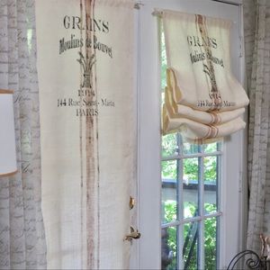French Stamp Burlap Door Curtain Valance Single Panel